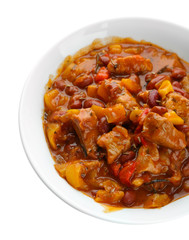 Chili Corn Carne - traditional mexican food, isolated on white