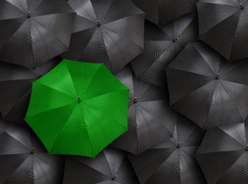 concept for leadership with many blacks and green umbrella