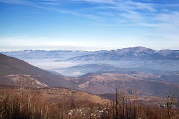 View of the city Sarajevo in fog