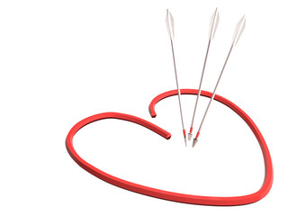 Red heart and arrows, 3D