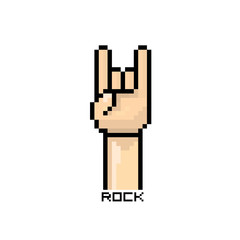 vector pixel art hand sign rock n roll music button