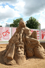 PERM - JUNE 10: Sand sculpture Love is flame at festival, 2012