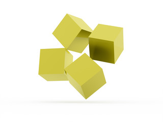 Four yellow cubes rendered