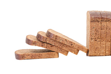 Sliced loaf of brown bread.