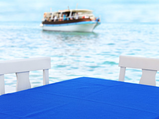 table nearby the sea