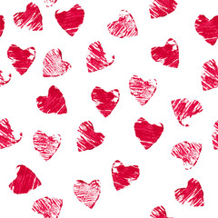 seamless pattern with red watercolor hearts