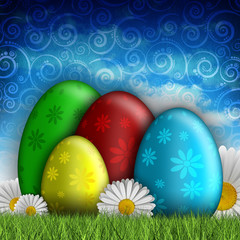 Easter eggs and spring flowers