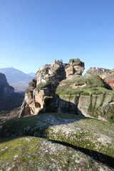 greek orthodox church and monastery on a pinnacle of rock in meteora	