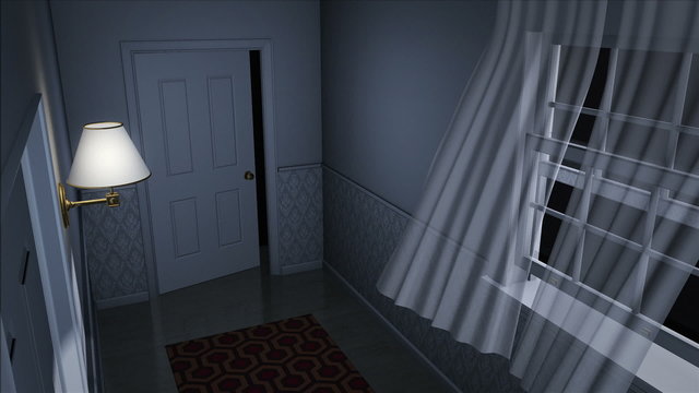 scary house hallway with door opening high definition