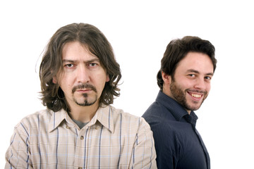 Fototapeta premium Two casual young men portrait isolated on white background