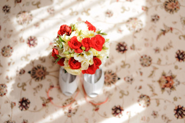 Obraz na płótnie Canvas Wedding Bouquet and Shoes
