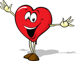 funny heart cartoon standing with open arms