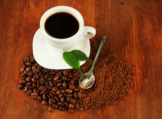 Different coffee on wooden background