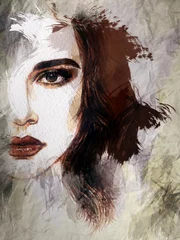 Papier Peint photo autocollant Visage aquarelle Beau visage de femme. illustration aquarelle
