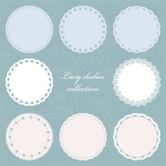 Set of cute lacy doilies in pastel colors.