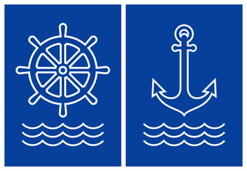 Anchor,ship steering and sea ​​wave