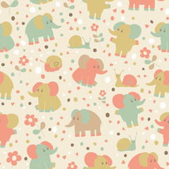 Elephant and snailseamless pattern.