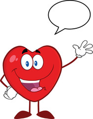 Happy Heart Character Waving For Greeting With Speech Bubble