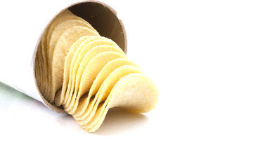 potato crisps (chips) on a white background