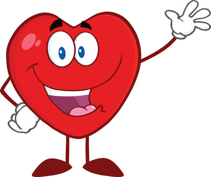 Happy Heart Cartoon Mascot Character Waving For Greeting