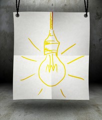 Idea light bulb on paper poster hanging on rope