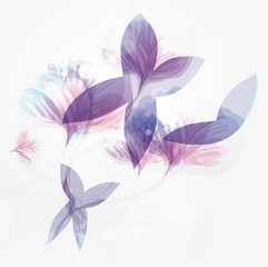 Lilac Butterflies in floral garden / Romantic watercolor card