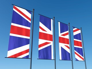 Fototapeta na wymiar Conceptual British flag split into several flags on sky