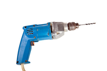 old electric drill on white background