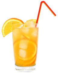 Cocktail with orange juice and ice cubes