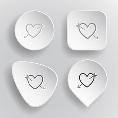 Heart and arrow. White flat vector buttons on gray background.