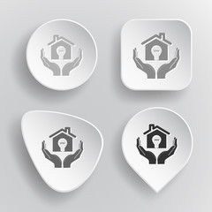 economy in hands. White flat vector buttons on gray background.