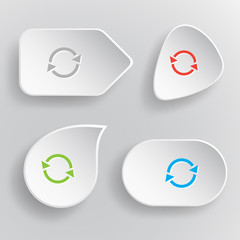 Recycle symbol. White flat vector buttons on gray background.