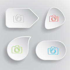 Camera. White flat vector buttons on gray background.