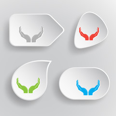 Human hands. White flat vector buttons on gray background.