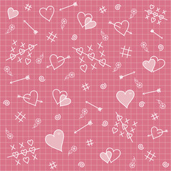 Seamless pattern: hearts, arrows, love relationship