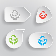 Protection nature. White flat vector buttons on gray background.