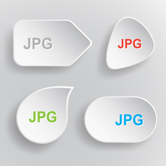 Jpg. White flat vector buttons on gray background.