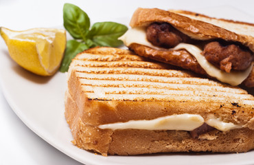 sandwich with sausages and cheese