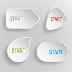 Start. White flat vector buttons on gray background.