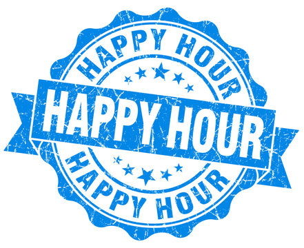 Happy hour blue grunge retro style isolated seal