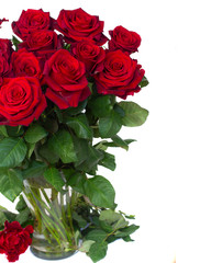 bouquet of dark  red roses in vase