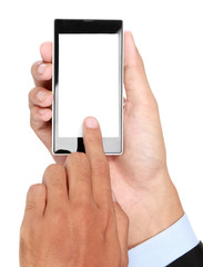 businessman Hand holding mobile smart phone with blank screen