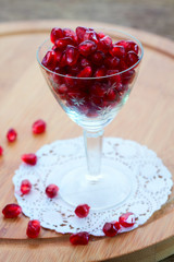 pomegranate seeds in a glass