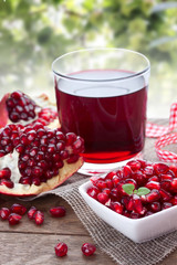 pomegranate grains and juice on the canvas