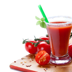tomato and tomato juice on a white background