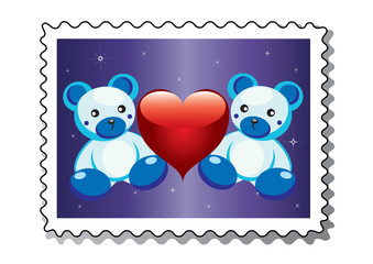 Postage stamps with a teddy