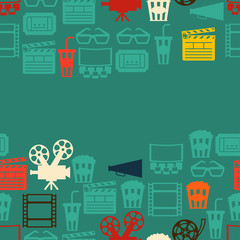 Seamless pattern of movie elements and cinema icons.