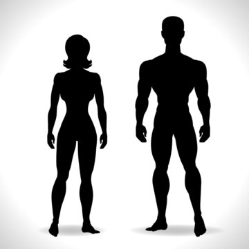 Silhouettes of man and woman in black color.