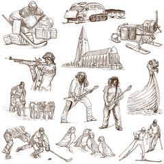 Obraz premium Traveling: SCANDINAVIA set no. 2 - hand drawings on white