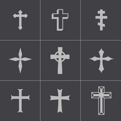 Vector black christia crosses icons set